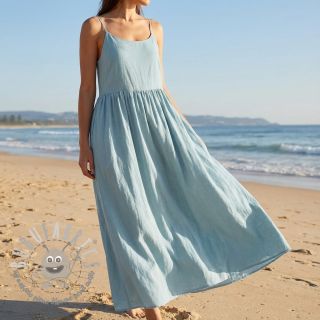 Tessuto di cotone con lino PREMIUM ocean blue