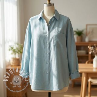 Tessuto di cotone con lino PREMIUM ocean blue