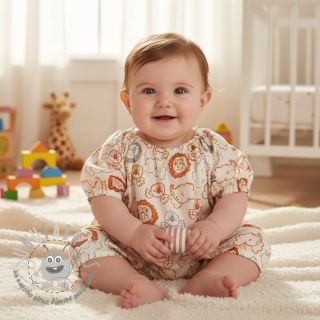 Tessuto di cotone Safari animals ecru