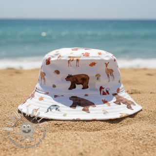 Tessuto di cotone Animals in the wood white digital print