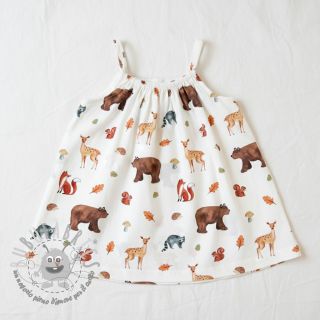 Tessuto di cotone Animals in the wood white digital print