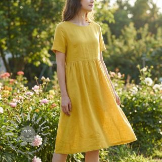 Tessuto di cotone con lino ochre