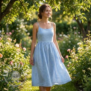 Tessuto di cotone con lino light blue