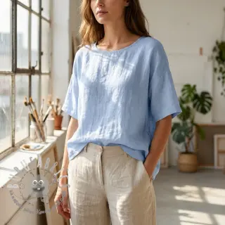 Tessuto di cotone con lino light blue