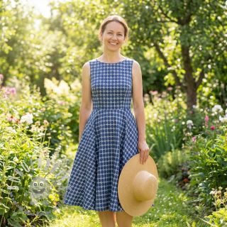 Tessuto di cotone JEANS Circles dark blue