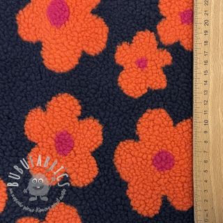 Tessuto per cappotti TEDDY JACQUARD Flowers navy
