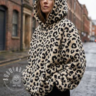 Tessuto per cappotti TEDDY JACQUARD Animal skin black