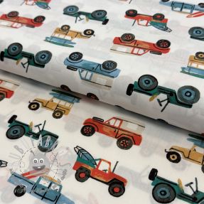 Tessuto di cotone Cars white digital print