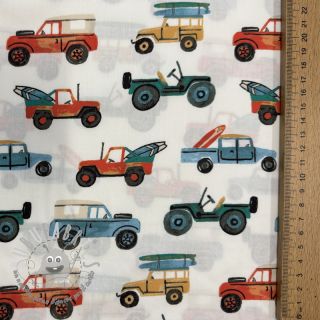 Tessuto di cotone Cars white digital print