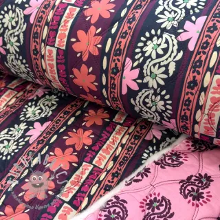 Tessuto di cotone VOILE STEPPED Daria flower aubergine digital print
