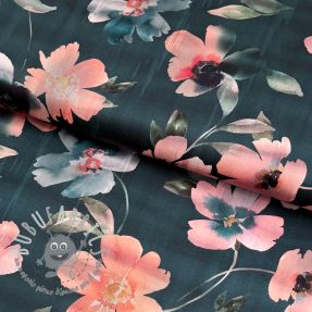 Tessuto di cotone SATIN Penny flower petrol digital print