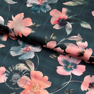 Tessuto di cotone SATIN Penny flower petrol digital print