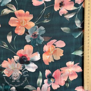 Tessuto di cotone SATIN Penny flower petrol digital print