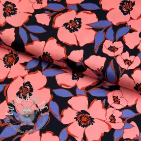 Tessuto di cotone SATIN Flower Kala navy