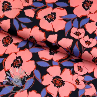 Tessuto di cotone SATIN Flower Kala navy