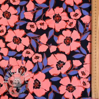 Tessuto di cotone SATIN Flower Kala navy