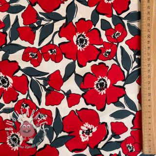 Tessuto di cotone SATIN Flower Kala offwhite