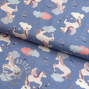 Tessuto di cotone Unicorns love blue