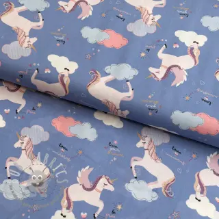 Tessuto di cotone Unicorns love blue