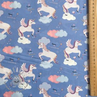 Tessuto di cotone Unicorns love blue
