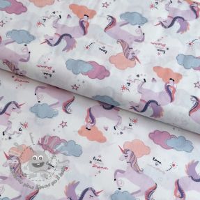 Tessuto di cotone Unicorns love white
