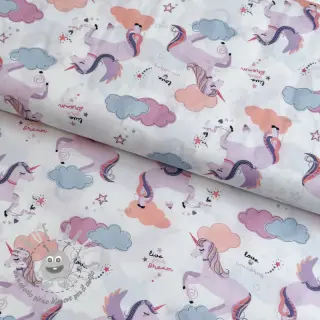 Tessuto di cotone Unicorns love white