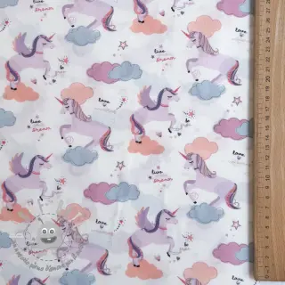 Tessuto di cotone Unicorns love white