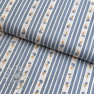 Tessuto di cotone Fine flowers STRIPE blue