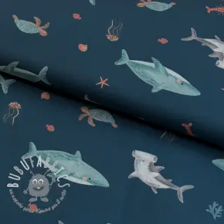 Tessuto di cotone Sea life petrol digital print