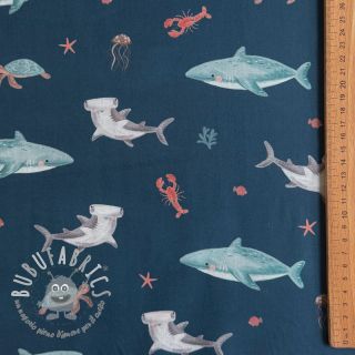 Tessuto di cotone Sea life petrol digital print