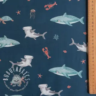 Tessuto di cotone Sea life petrol digital print