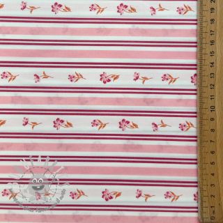 Tessuto di cotone Fine flowers STRIPE pink