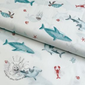 Tessuto di cotone Sea life offwhite digital print