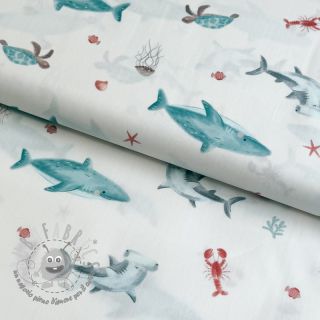 Tessuto di cotone Sea life offwhite digital print