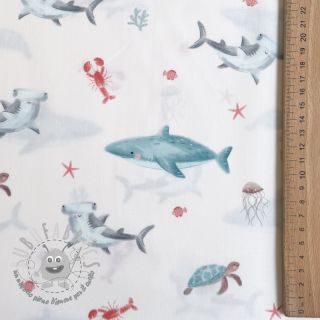 Tessuto di cotone Sea life offwhite digital print