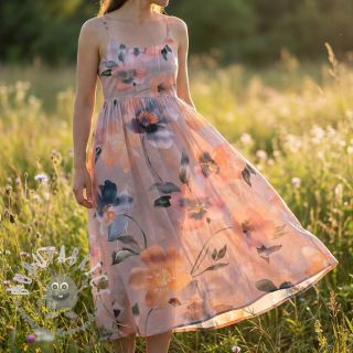 Tessuto di cotone SATIN Penny flower peach digital print