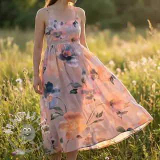 Tessuto di cotone SATIN Penny flower peach digital print