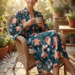 Tessuto di cotone SATIN Penny flower petrol digital print