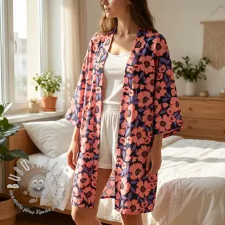 Tessuto di cotone SATIN Flower Kala navy