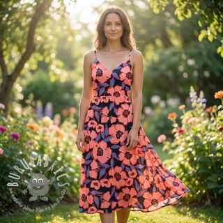 Tessuto di cotone SATIN Flower Kala navy