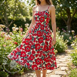 Tessuto di cotone SATIN Flower Kala offwhite