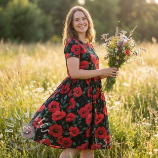 Tessuto di cotone Poppy black digital print