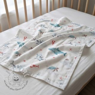 Tessuto di cotone Sea life offwhite digital print