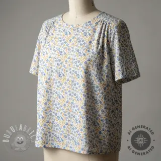 Tessuto di cotone Fine flowers blue