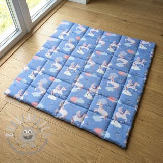 Tessuto di cotone Unicorns love blue