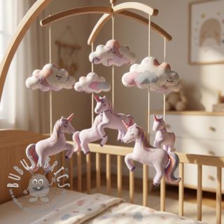 Tessuto di cotone Unicorns love white