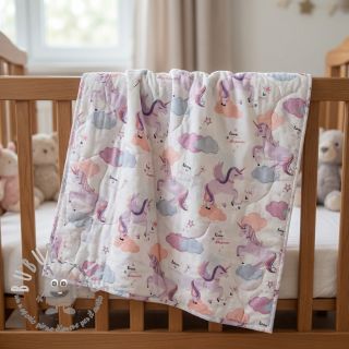 Tessuto di cotone Unicorns love white