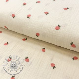 Mussola/Doppia garza EMBROIDERY Fruit natural peach