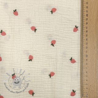 Mussola/Doppia garza EMBROIDERY Fruit natural peach