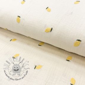 Mussola/Doppia garza EMBROIDERY Fruit natural yellow